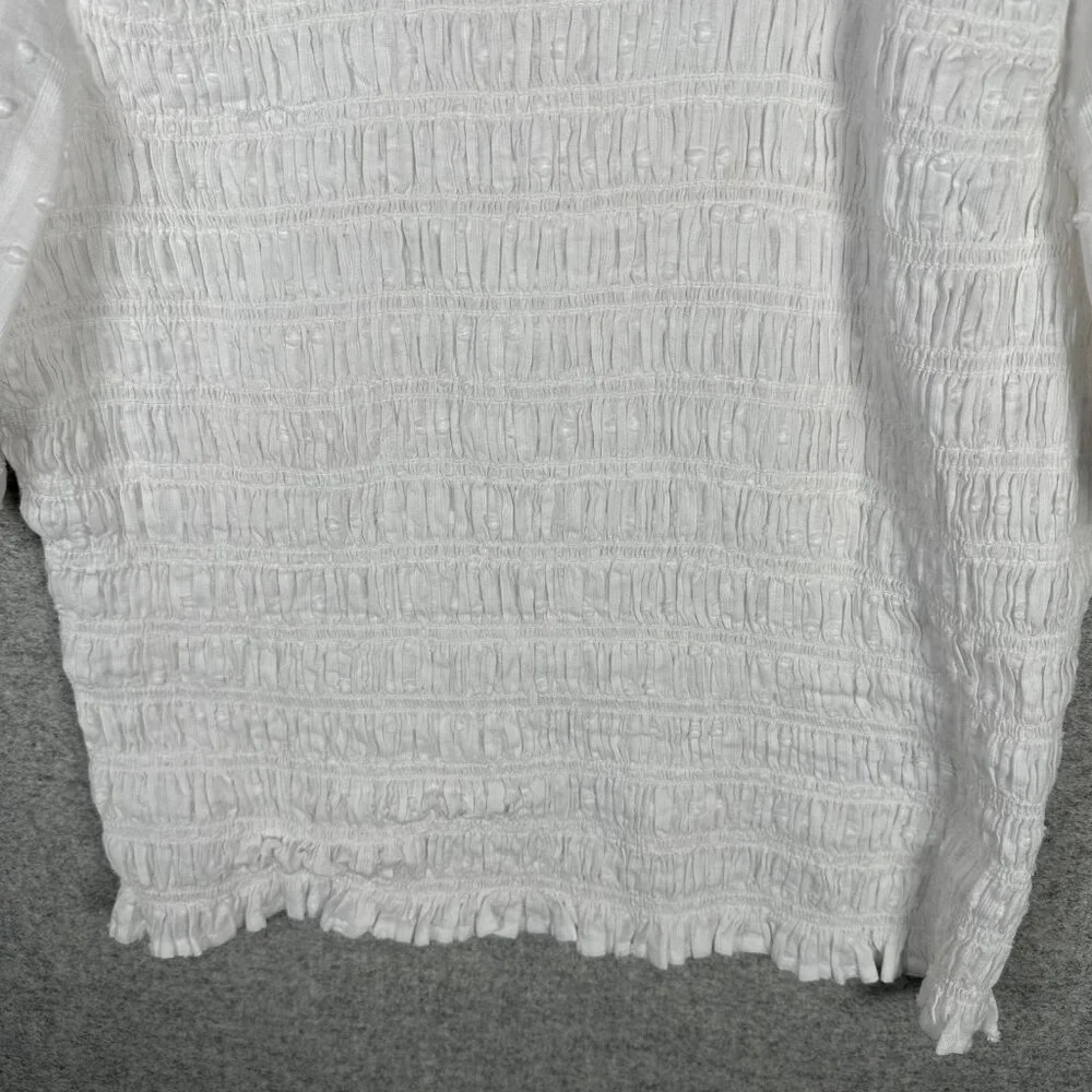 J. Crew Medium Womens Top White Crinkle Stretch Cotton Short Sleeve Boho - Picture 8 of 16